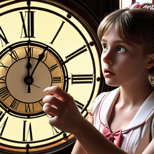 Home 15 ** A magical girl, Sonnetine, manipulating time. Focus on her time-stopping and rewinding powers, making it visually dynamic and impressive. The setting could be a mysterious, time-warped location.
**