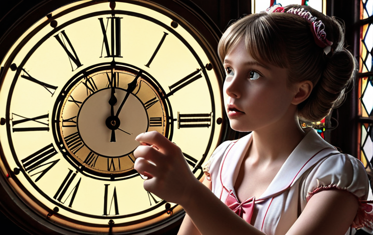 ** A magical girl, Sonnetine, manipulating time. Focus on her time-stopping and rewinding powers, making it visually dynamic and impressive. The setting could be a mysterious, time-warped location.
**
