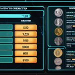 **Resourceful Gamer:** A stylized character in Revers: 1999 strategically managing in-game currency and premium currency on a futuristic holographic interface, showcasing a balance between free-to-play and paid resources. Focus on visual cues that suggest efficiency and smart choices.