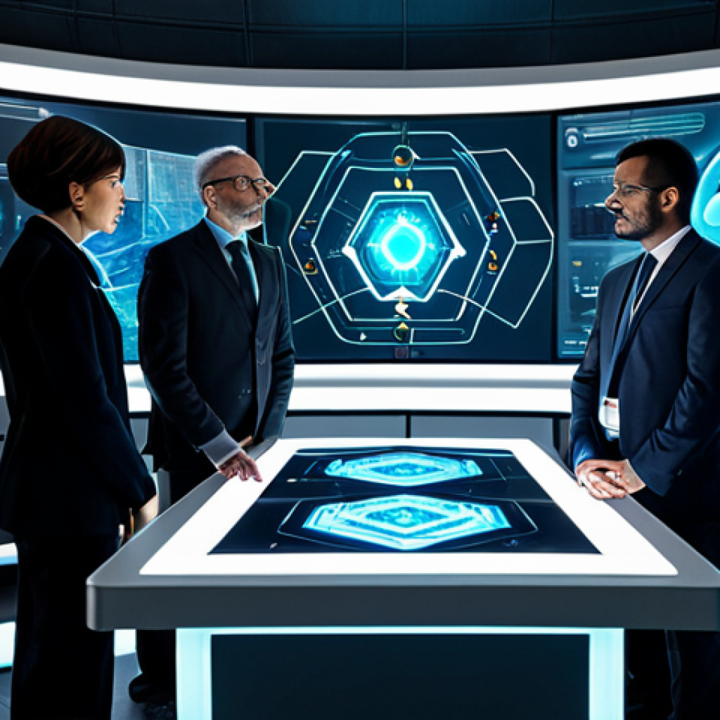 A diverse group of professional strategists, fully clothed in modest, modern business attire, each subtly representing a unique game property like 'Star', 'Mineral', 'Plant', 'Beast', 'Spirit', and 'Intellect' through distinct color accents or subtle symbolic patterns on their clothing. They stand around a glowing holographic tactical display showing abstract strategic elements, in a clean, high-tech control room. The characters are in natural poses, observing the display with focused and thoughtful expressions, conveying deep strategic thinking and balance. safe for work, appropriate content, fully clothed, professional, perfect anatomy, correct proportions, well-formed hands, proper finger count, natural body proportions, high quality, professional photography.