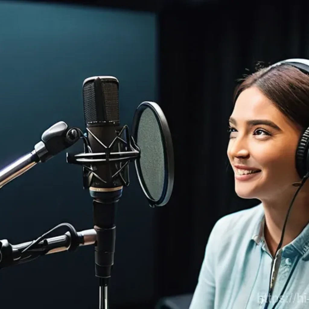 리버스 1999 성우진 공개 내용 - **Prompt:** A focused, professional voice actress, appearing to be in her late 20s or early 30s, wit...