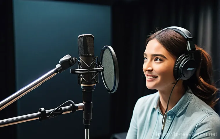 리버스 1999 성우진 공개 내용 - **Prompt:** A focused, professional voice actress, appearing to be in her late 20s or early 30s, wit...