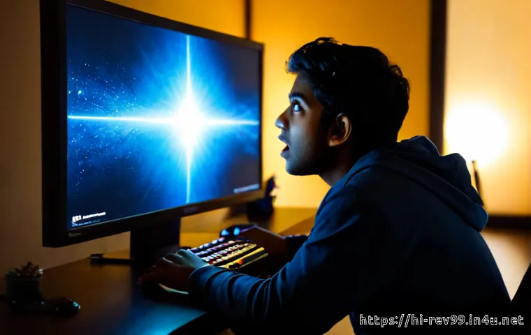 리버스 1999 신규 클래스 스포일러 - Photorealistic cinematic scene of a young adult Indian gamer at a tidy desk, reacting with surprised...